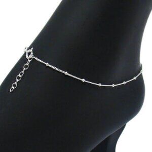 BEAUTIFUL STERLING SILVER 9"-10" ADJUSTABLE THIN BEADED ANKLET